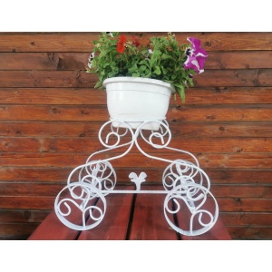 Suport de flori pentru gradina, tip Caleasca, metal brut, 48x25x34 cm, Alb