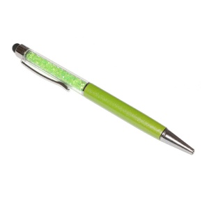 Touch pen cu pix incorporat, stylus verde decorat cu Cristale