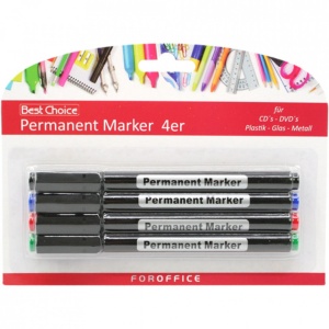 Set 4 bucati, Marker permanent, subtire, varf rotund, 4 culori