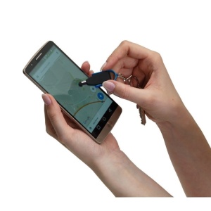 Stylus cu burete de curatare pentru touch screen, breloc, alb cu negru