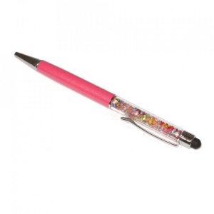 Stylus pen cu pix si cristale colorate, touch pen de culoare roz fuchsia