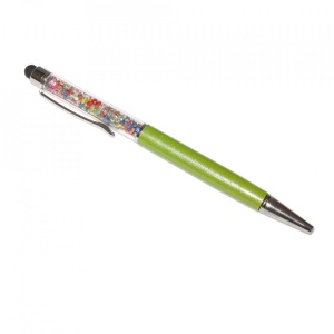 Stylus pen cu pix si cristale colorate, touch pen de culoare verde