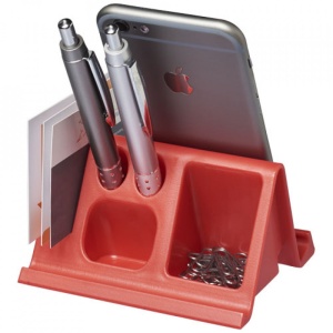 Suport de birou pentru tablete si telefoane cu orificii pentru papetarie, Rosu