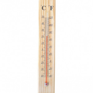 Termometru de casa analogic cu rama din lemn, model Jumbo, 40x7 cm, Bej