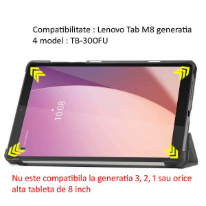 Husa Smart Cover tableta, pentru Lenovo Tab M8 gen 4 TB-300FU , neagra