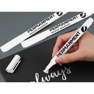 Set 2 bucati, Marker permanent, pentru metal, sticla si cauciuc, vopsea Alba