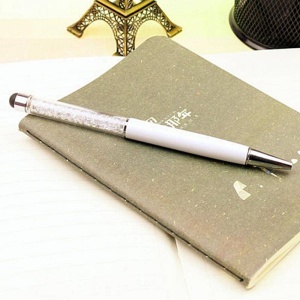 Stylus cu pix si Cristale decorative - Alb