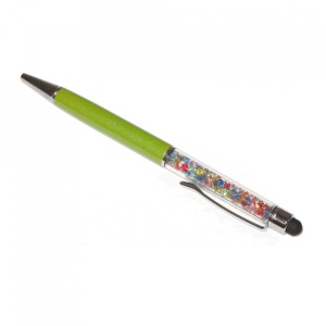 Stylus pen cu pix si cristale colorate, touch pen de culoare verde