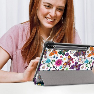 Husa Smart Cover tableta, pentru Samsung Galaxy Tab S8 X700 X706 11 inch (2022) cu fluturi, alb