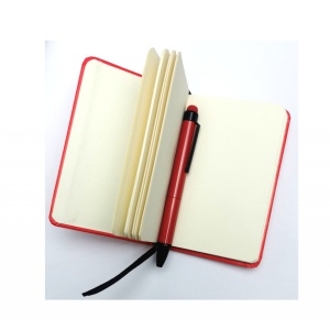 Notebook Pocket, cu pix si stylus pen, 80 pagini albe, A7, 100x64mm, Rosu