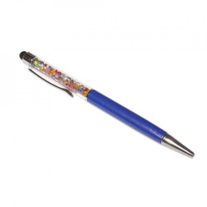 Stylus pen cu pix si cristale colorate, touch pen de culoare albastra