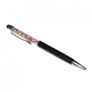 Stylus pen cu pix si cristale colorate, touch pen de culoare neagra