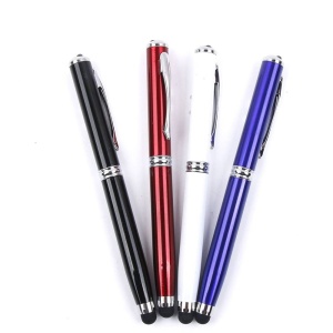 Stylus Pen Visiniu cu laser, lanterna si pix cu pasta neagra.