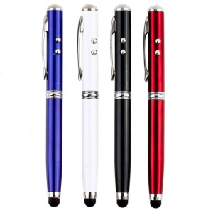 Stylus Pen Visiniu cu laser, lanterna si pix cu pasta neagra.