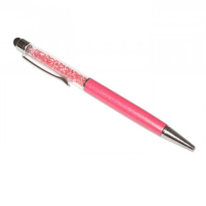 Touch pen cu pix incorporat, stylus fuchsia decorat cu Cristale