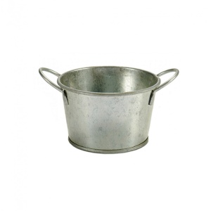 Ghiveci pentru flori, metalic, cu manere, rotund, diametru 12 cm, Argintiu