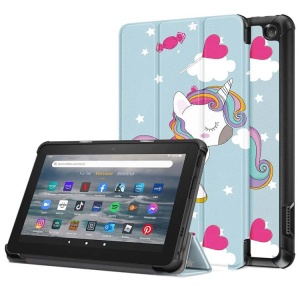 Husa Smart Cover tableta, pentru Amazon Fire 7 gen 12 2022, unicorn, albastru deschis