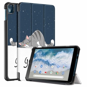 Husa Smart Cover tableta, pentru Nokia T10 8 inch 2022 good night cat, albastru inchis