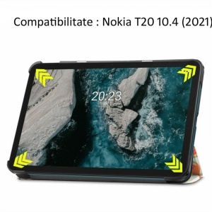 Husa Smart Cover tableta, pentru Nokia T20 10.4 inch model fluturi, alba