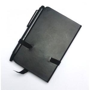 Notebook Pocket, cu pix si stylus pen, 80 pagini albe, A7, 100x64mm, Negru