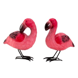 Set 2 bucati, decoratiuni de gradina tip Flamingo, ceramica, 12x9cm, Roz
