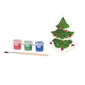 Set de Craciun, Ornamente tip bradut din ceramica cu penson si trei vopsele