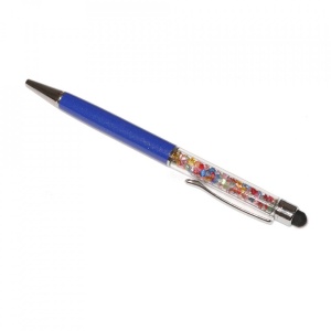 Stylus pen cu pix si cristale colorate, touch pen de culoare albastra