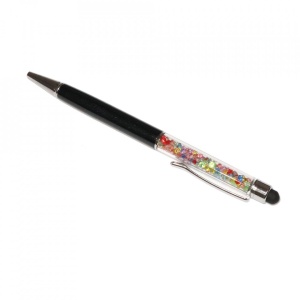 Stylus pen cu pix si cristale colorate, touch pen de culoare neagra