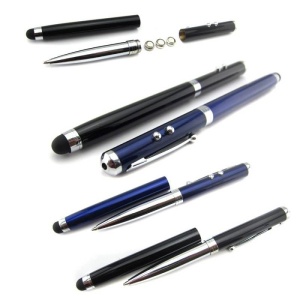 Stylus Pen Visiniu cu laser, lanterna si pix cu pasta neagra.