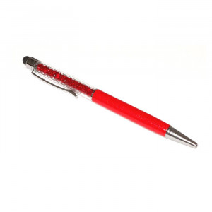 Stylus touch pen cu pix, decorat cu cristale, metalic, rosu