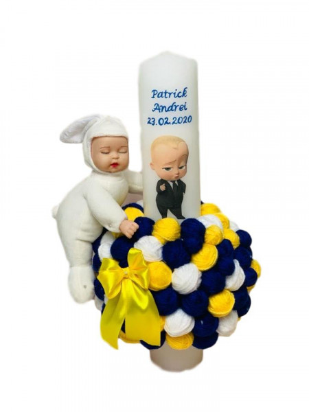 Lumânare botez Baby Boss cu gheme și păpușă somnoroasă