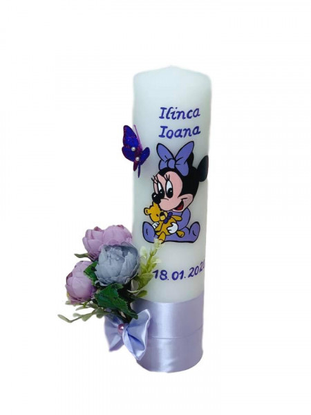 Lumânare botez Baby Minnie - mov