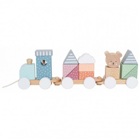 Trenulet din lemn Teddy multicolor