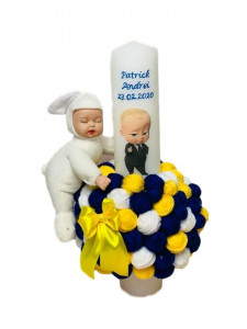 Lumânare botez Baby Boss cu gheme și păpușă somnoroasă