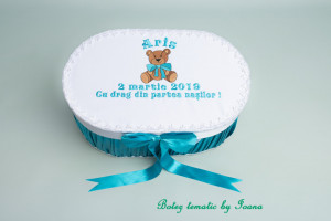 Trusou botez complet Ursuleț cu fundiță turcoaz