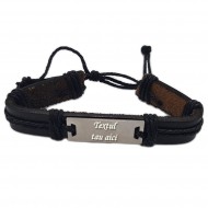Bratara neagra piele ajustabila cu textul tau model 1
