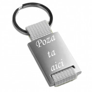 Breloc metalic , gri, inox, gravat, personalizat cu poza si text