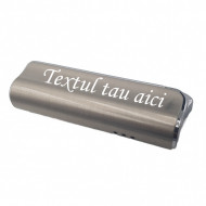 Bricheta metal antivant gravata cu textul tau, argintie, 75 mm