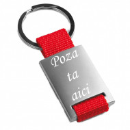 Breloc metalic , rosu, inox, gravat, personalizat cu poza si text