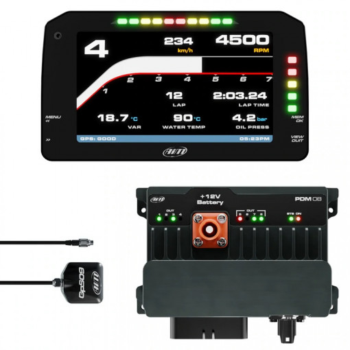 AiM PDM08 With 6" Race Icons Display GPS Data Logging Kit