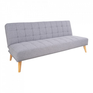Canapea extensibila gri din poliester si lemn de mesteacan 180 cm Oxford House Nordic
