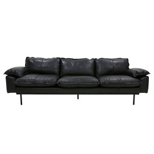 Canapea neagra din piele pentru 4 persoane Retro Black HK Living