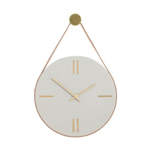 Ceas de perete rotund alb/maro din ciment si metal 30 cm Brass Leather Hubsch