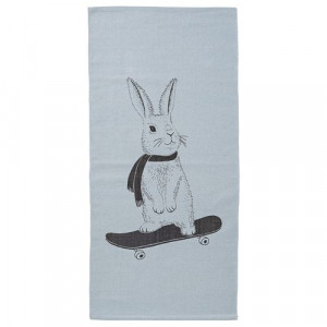 Covor dreptunghiular bumbac albastru 60x120 cm Rabbit On Skate Board Bloomingville