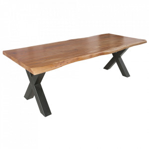 Masa dining maro/gri din lemn de salcam si metal 100x240 cm Mammut Honey Invicta Interior