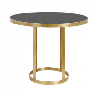 Masa rotunda din sticla si metal auriu 100 cm Golden Round Nordal