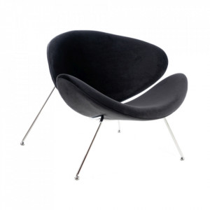 Scaun lounge negru/argintiu din catifea si metal Major Signal Meble