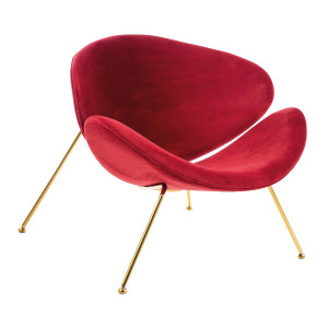 Scaun lounge rosu/auriu din catifea si metal Major Signal Meble