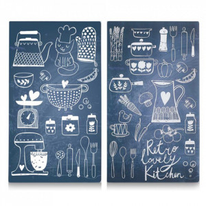 Set 2 tocatoare dreptunghiulare albastre/albe din sticla 30x52 cm Lovely Kitchen Zeller