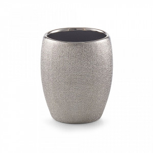 Suport argintiu din ceramica 8,1x9,8 cm pentru periuta dinti Glitter Tumbler Silver Zeller